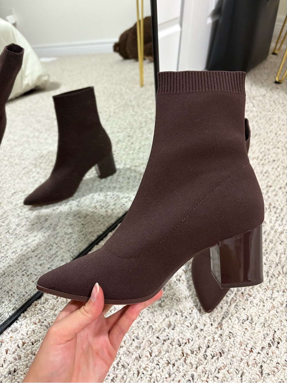 Aldo Dark Brown Stretch-Knit Pointed Sock Booties